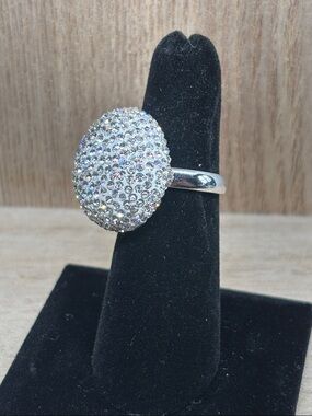 Silver Crystal Pavé Dome Ring - Clear Sparkle